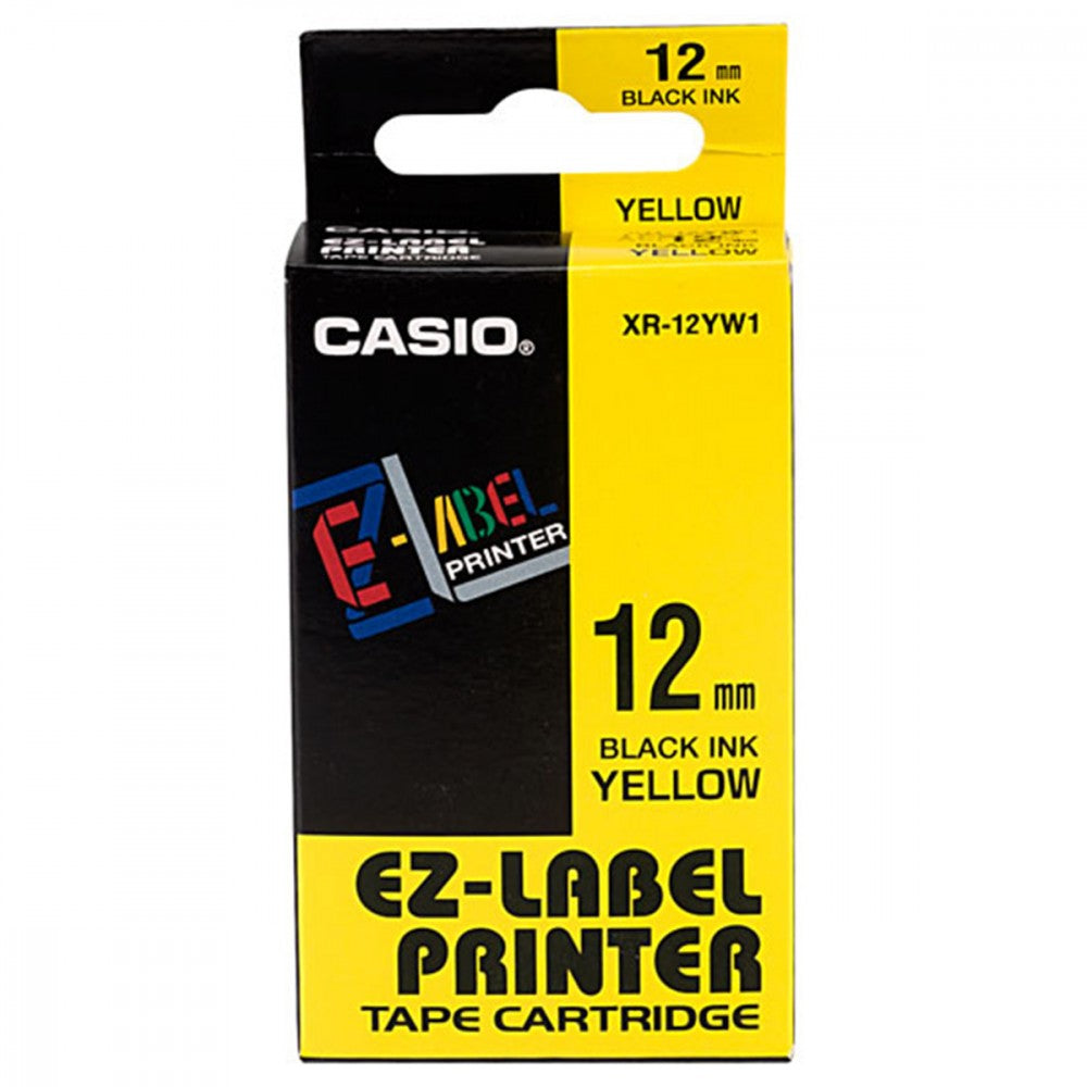 Casio XR-12YW1 Tape Cassette, 12mm X 8mm, Black on Yellow in Qatar