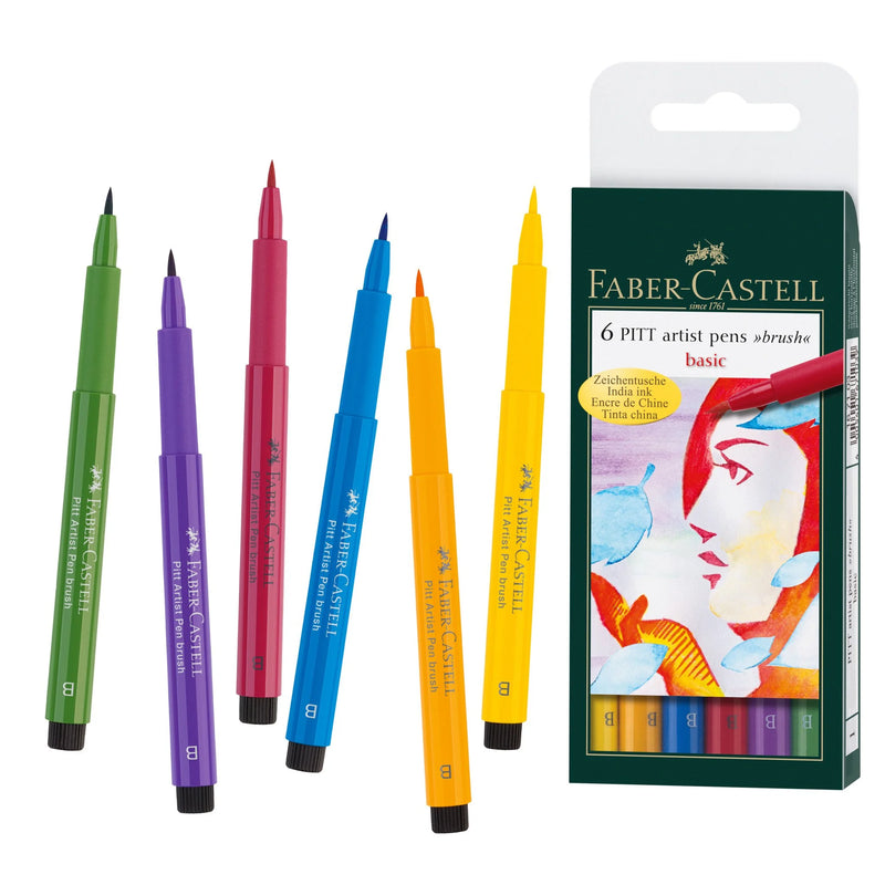 FABER-CASTELL PITT ARTIST DRAWING INK PEN "BASIC COLORS" SET OF 6 FC167103