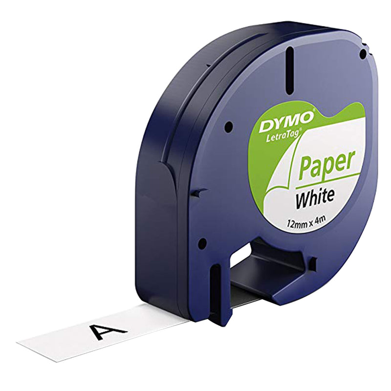 DYMO LETRA TAG PAPER TAPE 12MMX4M BLACK ON WHITE (DYS0721510)