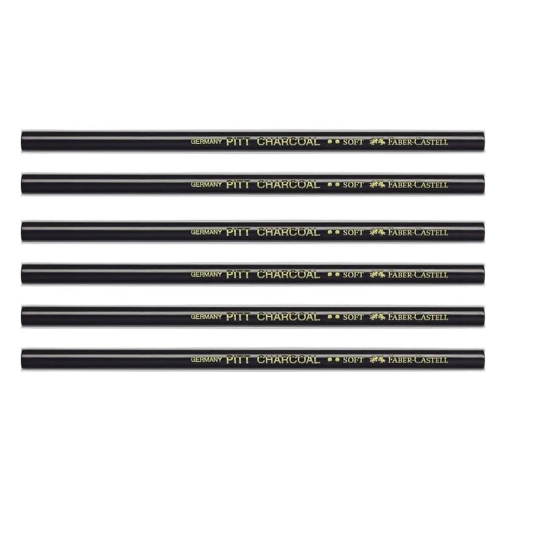 FABER CASTELL  PITT NATURAL CHARCOAL PENCILS SOFT 6PC FC117403