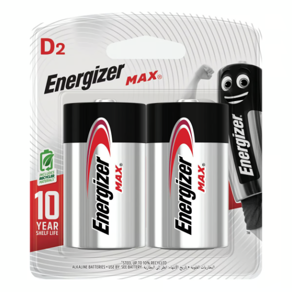 Energizer Max D Battery 1.5 V (Pack of 2)