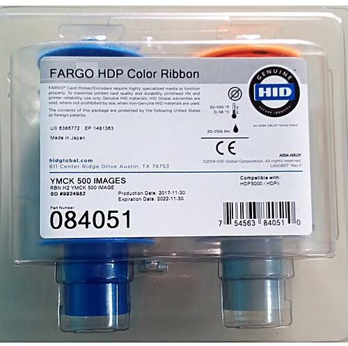HID Fargo 84051 YMCK Color Ribbon for HDP 5000 Printers, 500 Prints