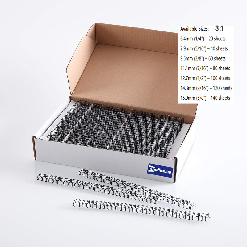 Rayson Binding Wires - (3:1) 15.9mm ,5/8”, 140 sheets, 34 Loops, Black or White (Pack of 100)