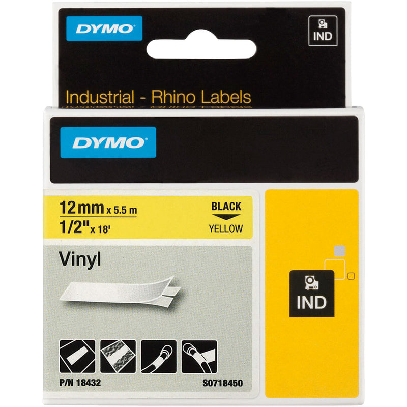 DYMO RHINO TAPE 12MMX5.5M YELLOW VINYL (DY18432)