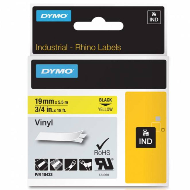 DYMO RHINO TAPE 19MMX5.5M YELLOW VINYL (DY18433)