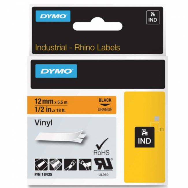 DYMO RHINO TAPE 19MMX5.5M ORANGE VINYL (DY18436)