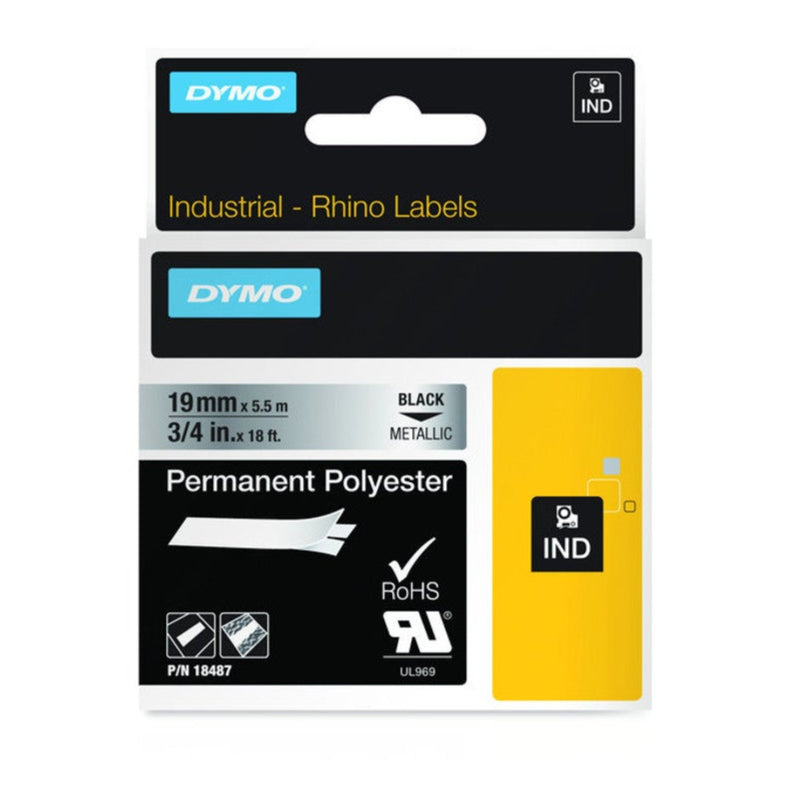 DYMO RHINO 19MMX5.5M METALLIC PERMANENT POLYSTER (DY18487)