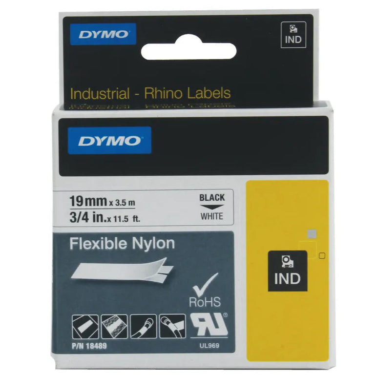 DYMO RHINO 19MMX3.5M WHITE NYLON (DY18489)