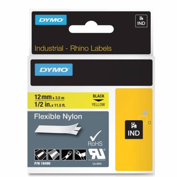 DYMO RHINO 12MMX3.5M YELLOW NYLON (DY18490)