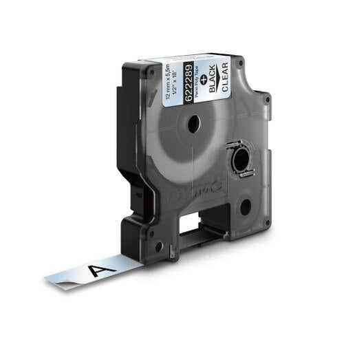 Compatible Dymo Rhino 622289 permanent polyester 12mm x 5.5m Label Tape Black on Clear