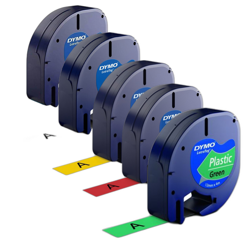 DYMO LETRA TAG PLASTIC TAPE 12MMX4M BLACK ON GREEN (DYS0721640)