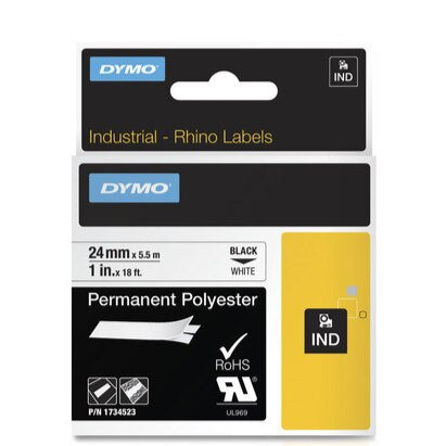DYMO RHINO TAPE 24MMX5.5M WHITE PERMANENT POLYSTER (DY1734523)