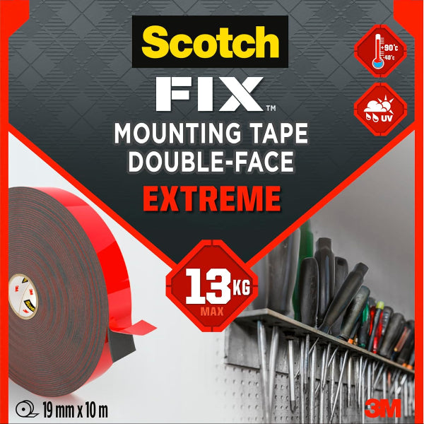 Scotch Fix Extreme Exterior Mounting Tape PT1100-Long 1910-P, 19 mm x 10 m, 1 Roll/Pack