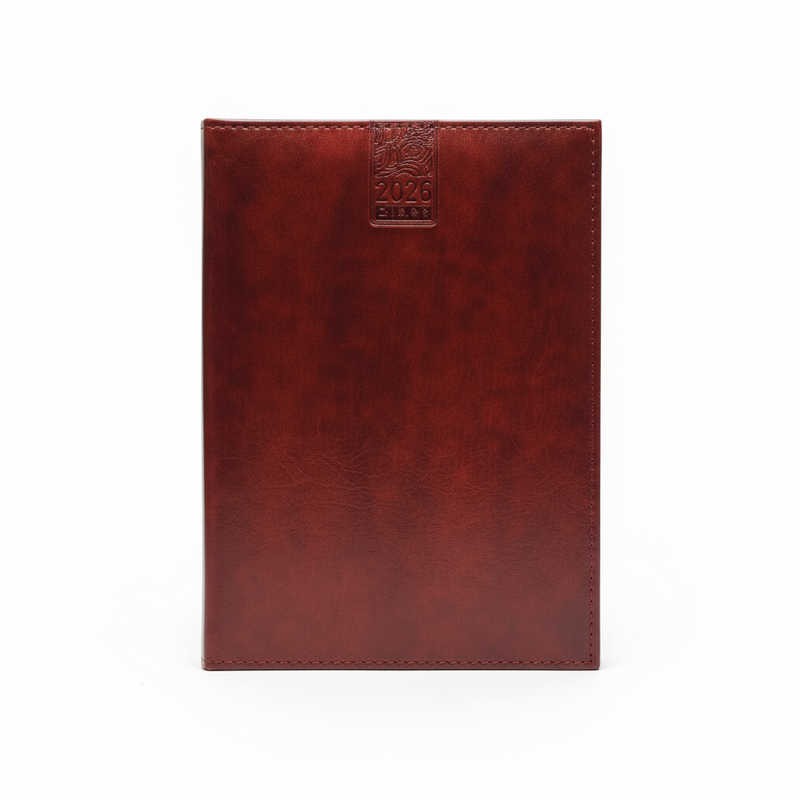 A5 Polyurethane(PU) Leather Padded Dark Brown Diary 2026 (A5-11)