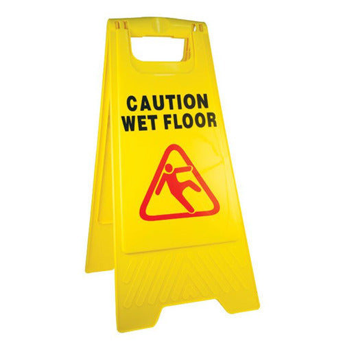 Floor Sign with Caution Wet Floor Imprint, 2-Sided, Yellow
