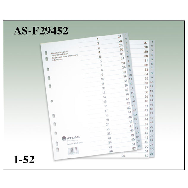 Atlas Plastic Index Divider A4 1-52  AS-F29452