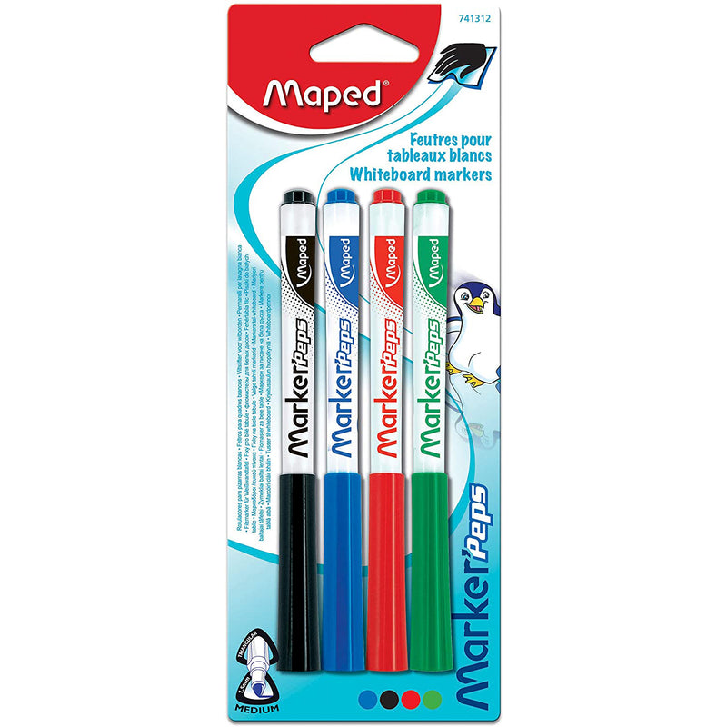 مابيد 741312 أقلام تحديد للسبورة البيضاء رفيعة 4 ألوان متنوعة