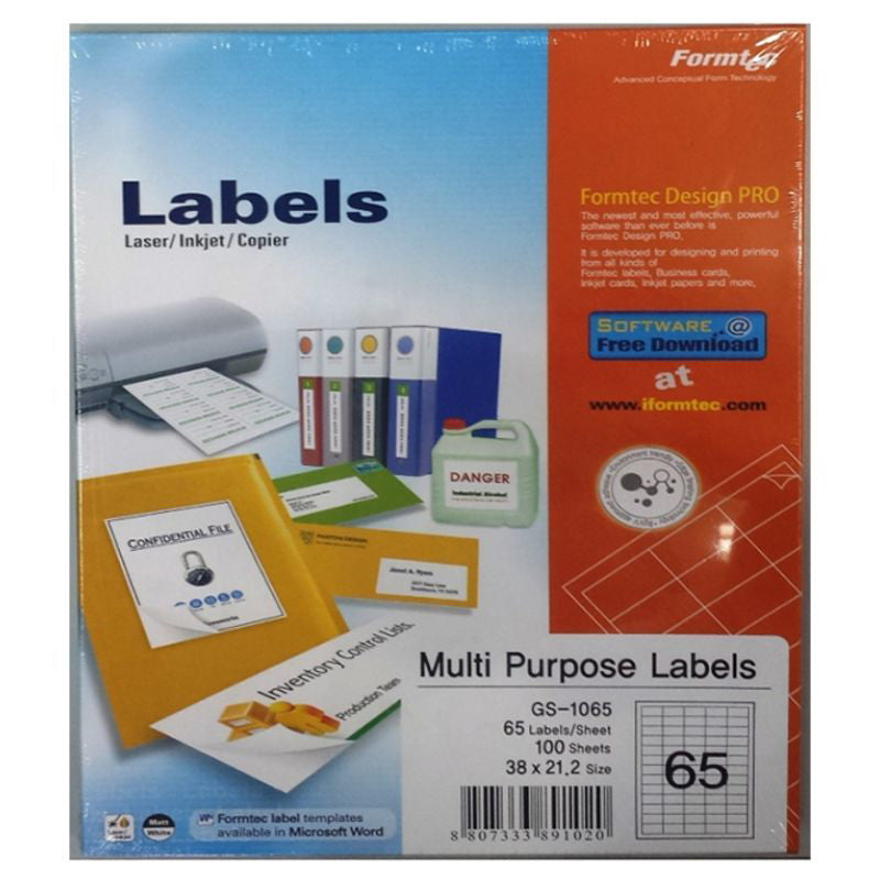 Formtec Multi-Purpose Labels 65 Cuts (Pack of 100) GS-1065