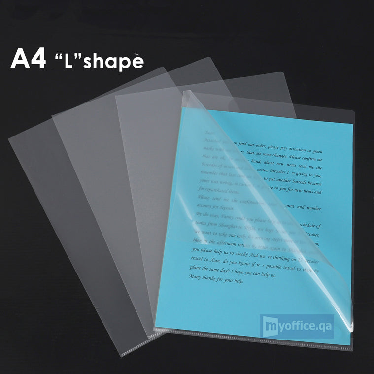 A4 Transparent Clear L Shaped File Folder (Pack of 12)