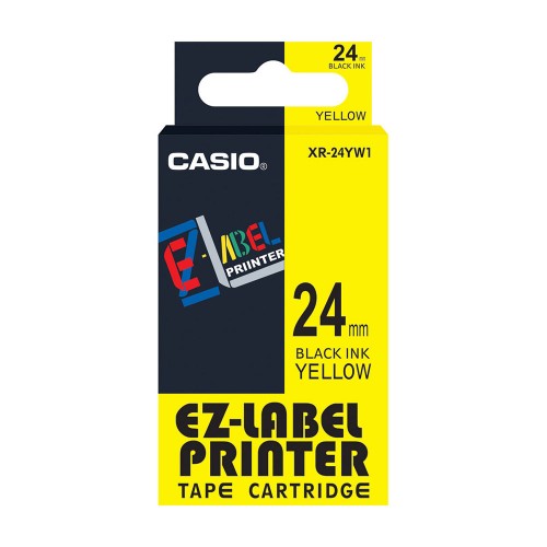 Casio XR-24YW1 Tape Cassette, 24mm X 8m, Black on Yellow
