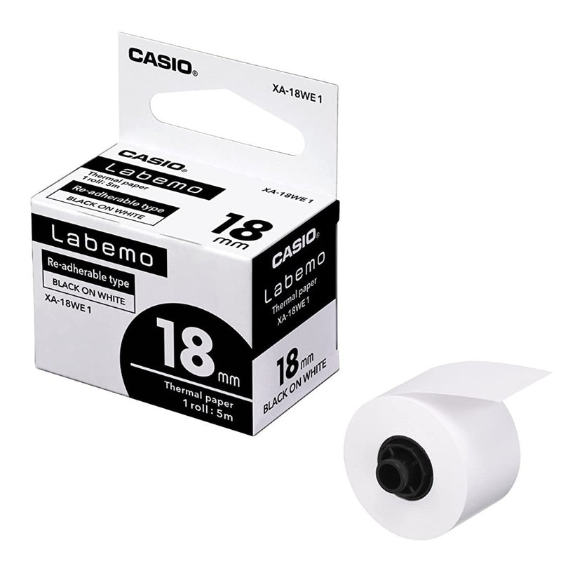 Casio XA-18WE1 Labemo Tape BLACK on WHITE