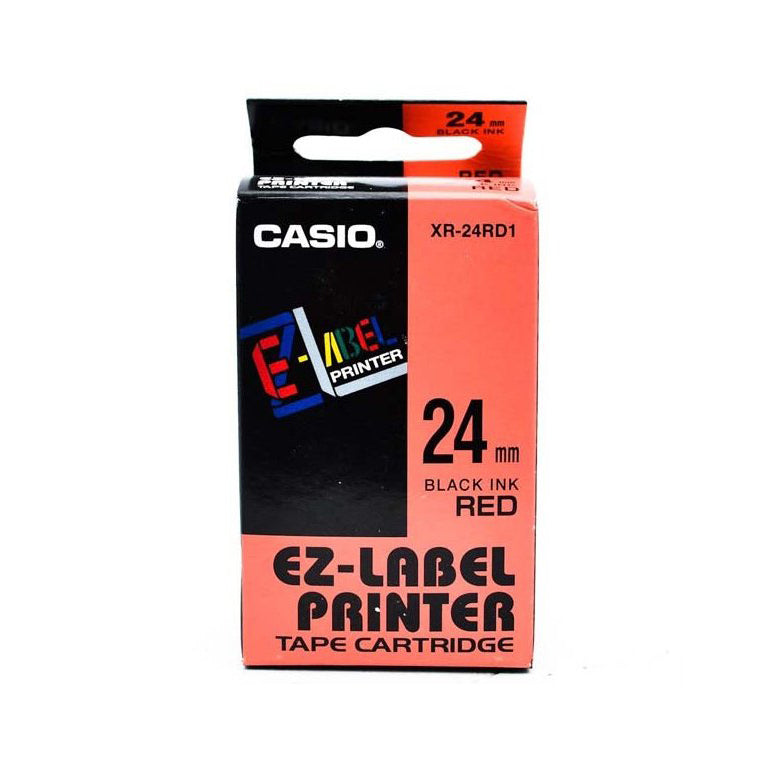 Casio XR-24RD1 Tape Cassette, 24mm X 8m, Black on Red