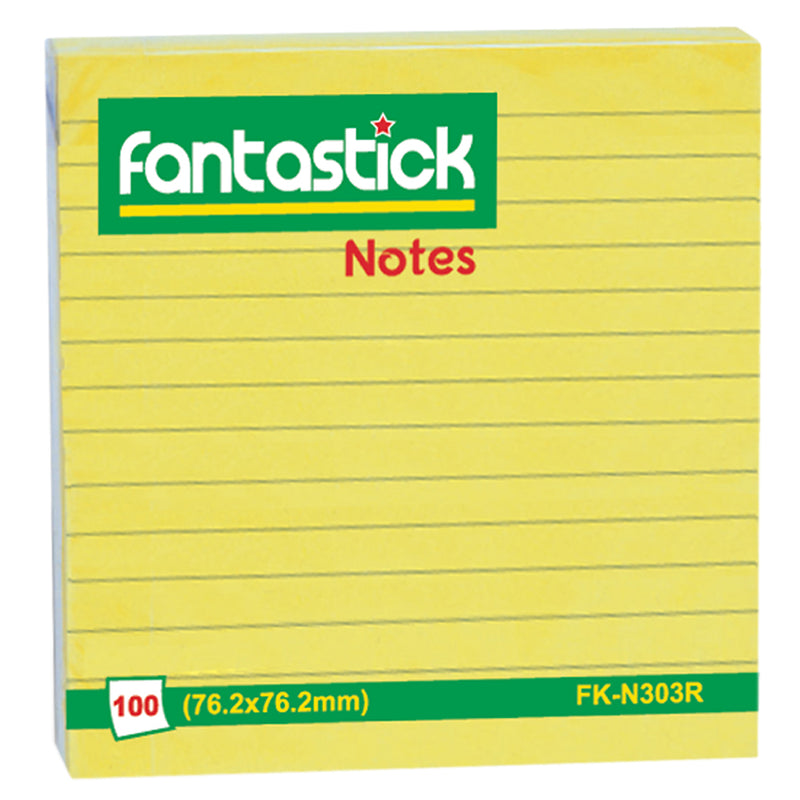Fantastick Ruled Sticky Notes 3"x 3", Yellow N303R (Pack of 12)