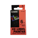 Casio XR-6RD1 Tape Cassette, 6mm X 8m, Black on Red