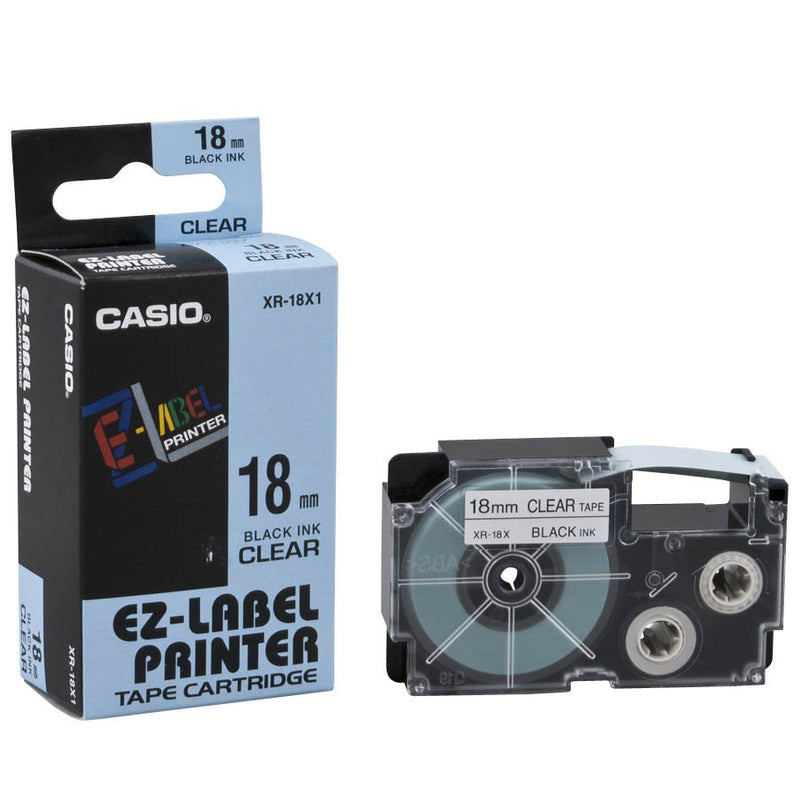 Casio XR-18X1 Tape Cassette, 18mm X 8mm, Black on Clear in Qatar