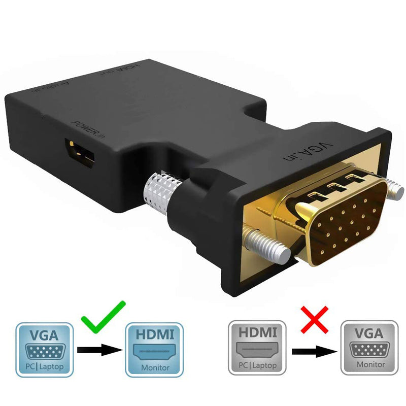 محول VGA إلى HDMI مع الصوت (مخرج مصدر VGA للكمبيوتر الشخصي إلى التلفزيون/الشاشة مع موصل HDMI)