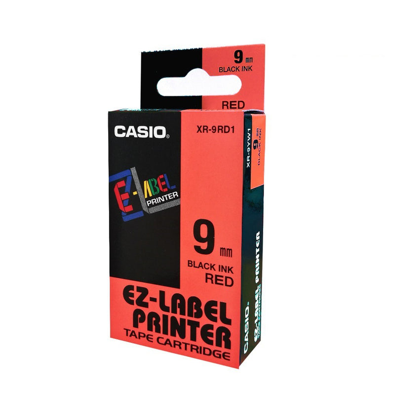 Casio XR-9RD1 Tape Cassette, 9mm X 8m, Black on Red