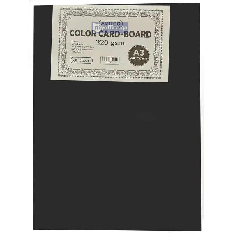 Premium Color Card-Board - 180gsm, A3, Black Colour, 100 Sheets