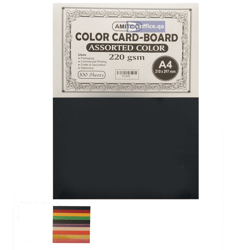 Premium Color Card-Board - 220gsm, A4,  Assorted Colors, 100 Sheets