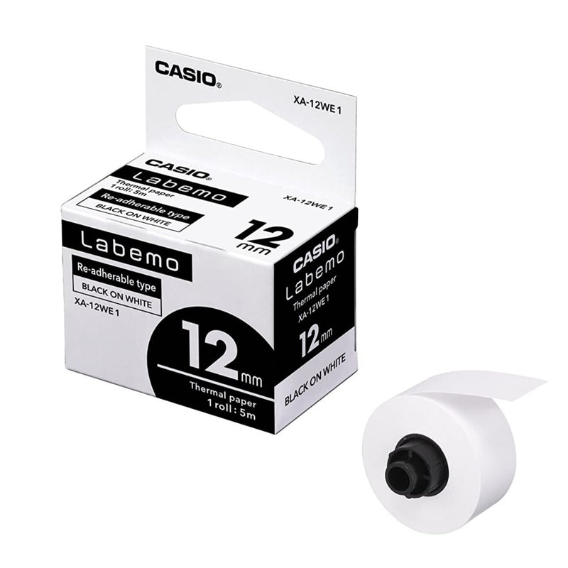 Casio XA-12WE1 Labemo Tape BLACK on WHITE