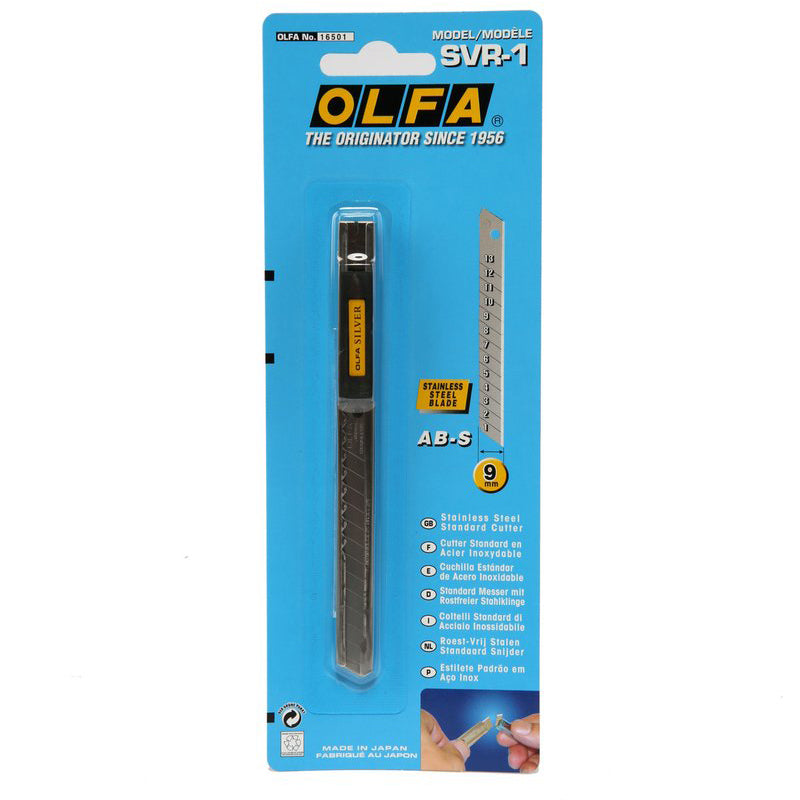 Olfa SVR-1 Stainless Steel Slide-Lock Utility Knife - 9mm, Silver