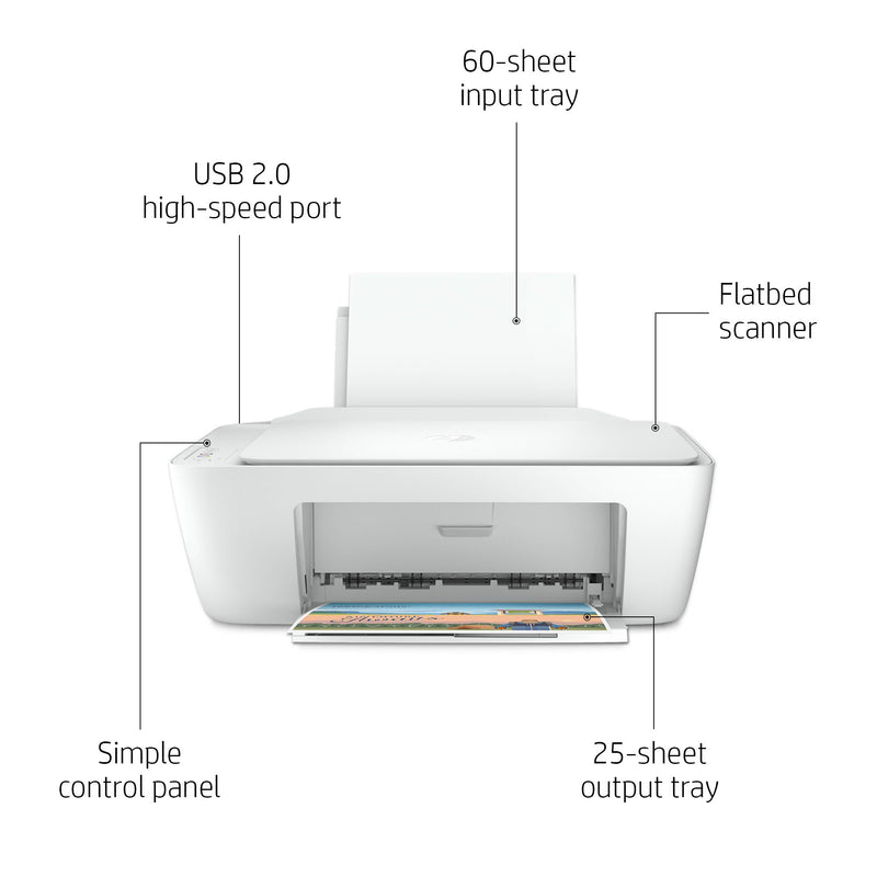 HP DeskJet 2320 All-in-One Printer A4 Colour, USB Plug; Print, Scan, and Copy -White