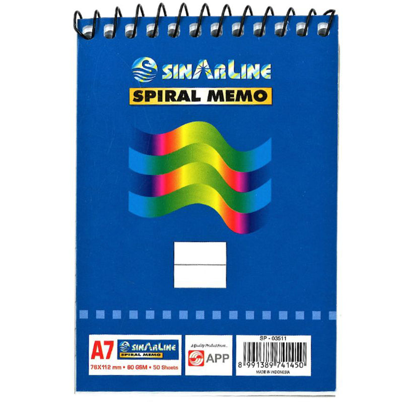 Sinarline Spiral Shorthand Pad - A7, Top Spiral, 56gsm, 50 Sheets, Line Ruled