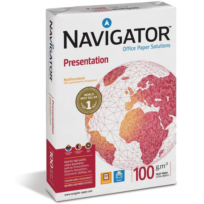 Navigator A4 ورق أبيض لامع عالي الجودة 100 جرام في المتر المربع ناعم للغاية وسميك، 500 ورقة