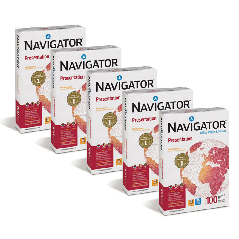 Navigator A4 100gsm صندوق من الورق الأبيض اللامع فائق النعومة والسميك عالي الجودة، 2500 ورقة