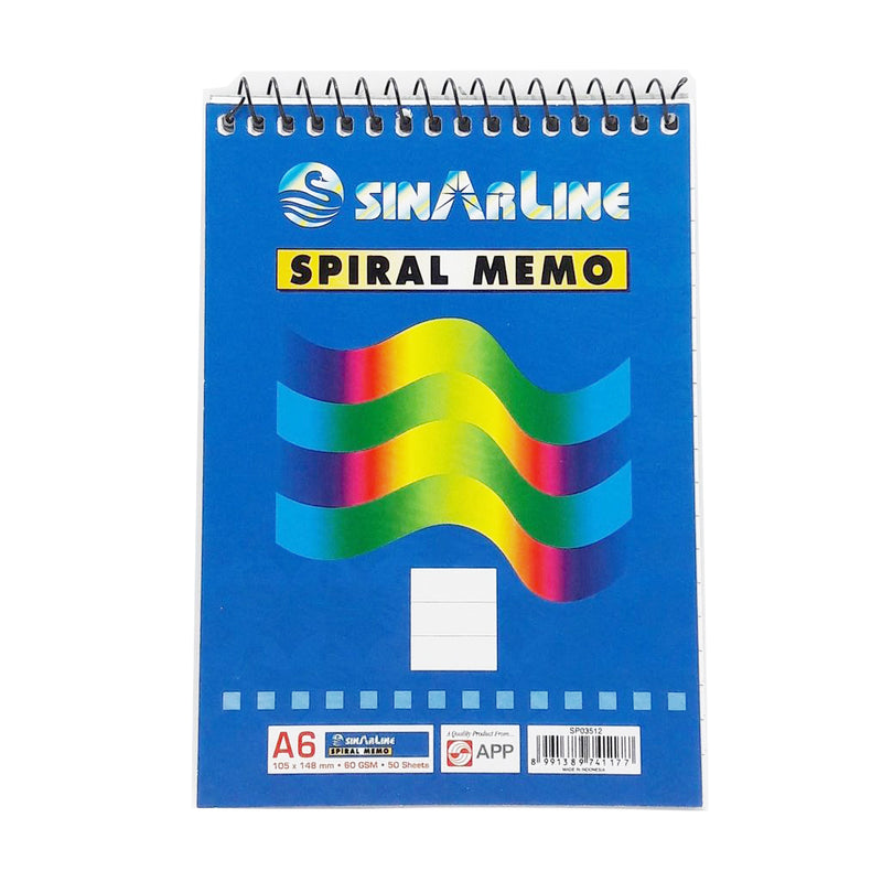Sinarline Spiral Shorthand Pad - A6, Top Spiral, 60 gsm, 50 Sheets, Line Ruled