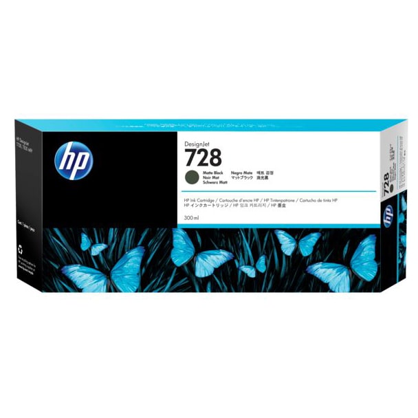 HP 728 Matte Black DesignJet Ink Cartridge, 300ml