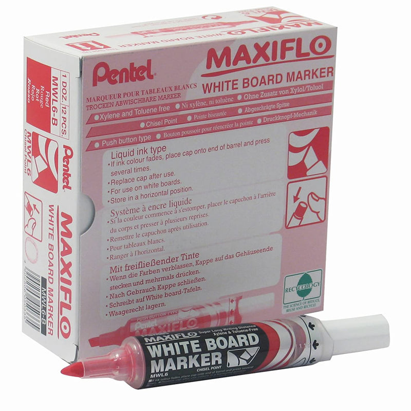 Pentel MWL6 Maxiflo Chisel tip White Board Marker