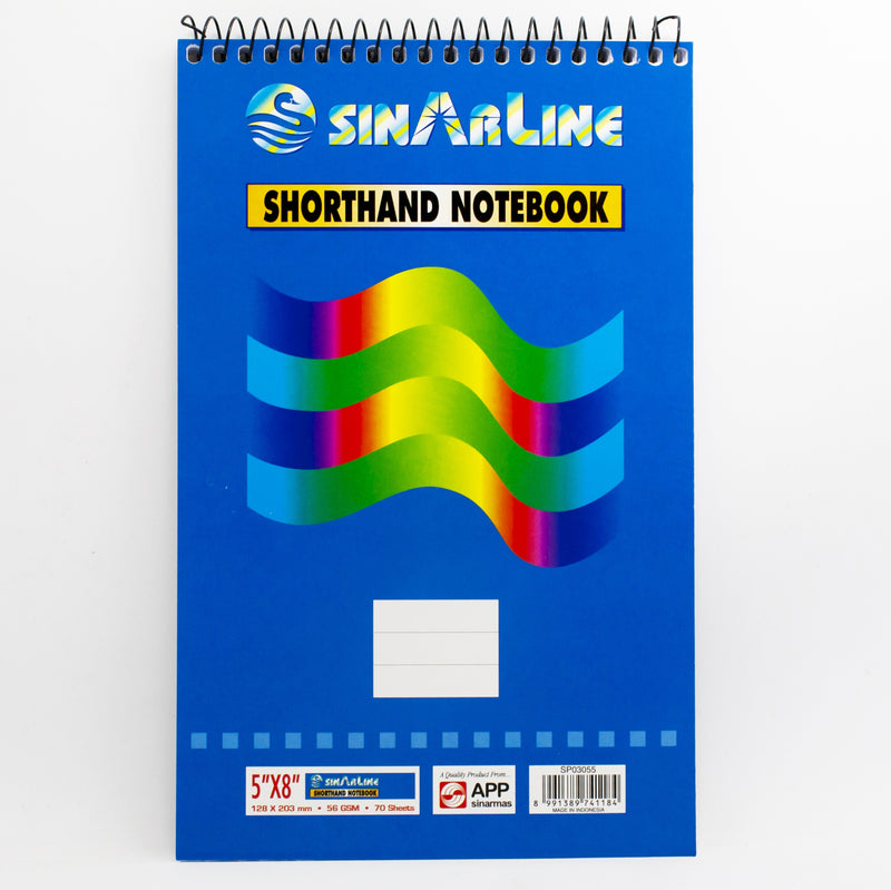 Sinarline Spiral Shorthand Pad - A5, Top Spiral, 56gsm, 70 Sheets, Line Ruled
