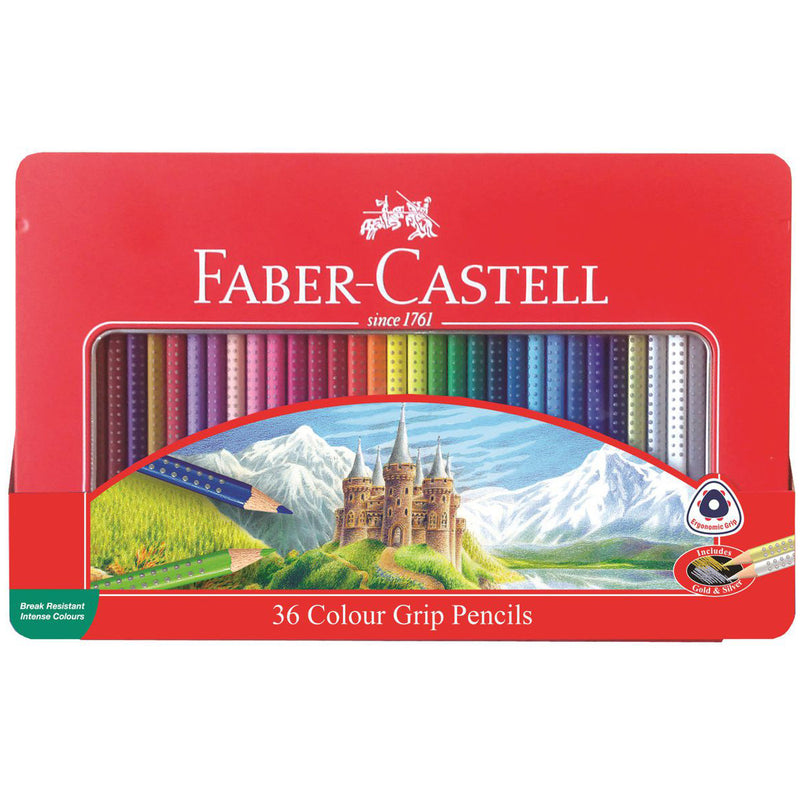 Faber Castell Grip Color Pencils Flat Metal Tin 36 Color FCI 116257