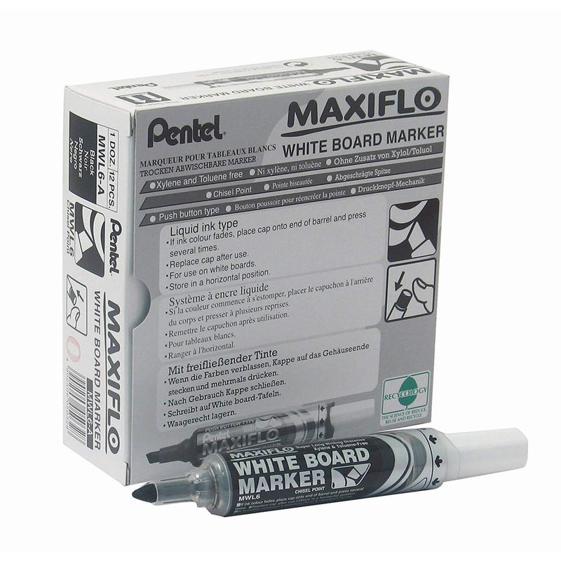 Pentel Maxiflo Whiteboard Marker Set , Model: PE-MWL6-04