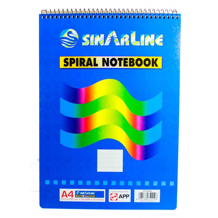 Sinarline Top Spiral Notebook A4, 56gsm, 70 Sheets, Line Ruled