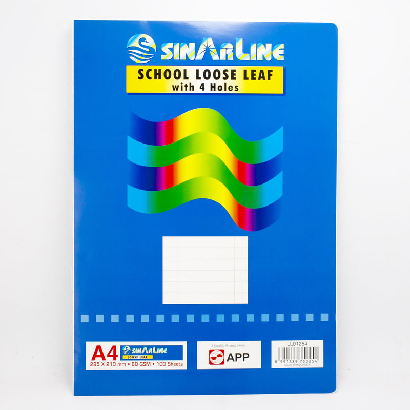 Sinarline School Loose Leaf/Ruled Paper with Four Holes A4