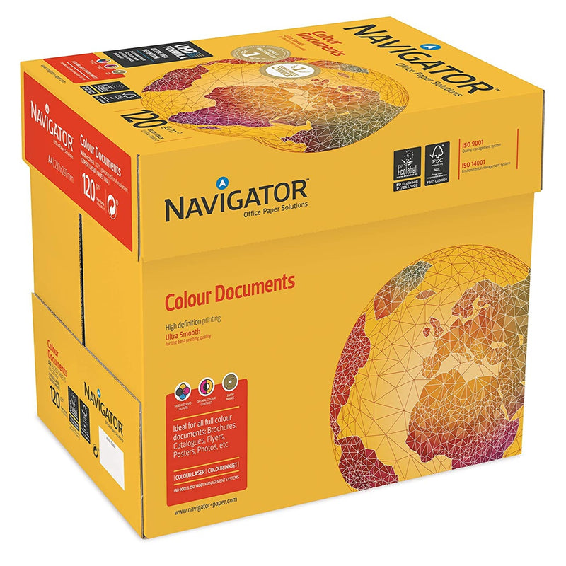 Navigator A4، 120 جرامًا للمتر المربع، صندوق ورق أبيض لامع عالي الجودة وناعم وسميك للغاية (عبوة من 8 رزمة)